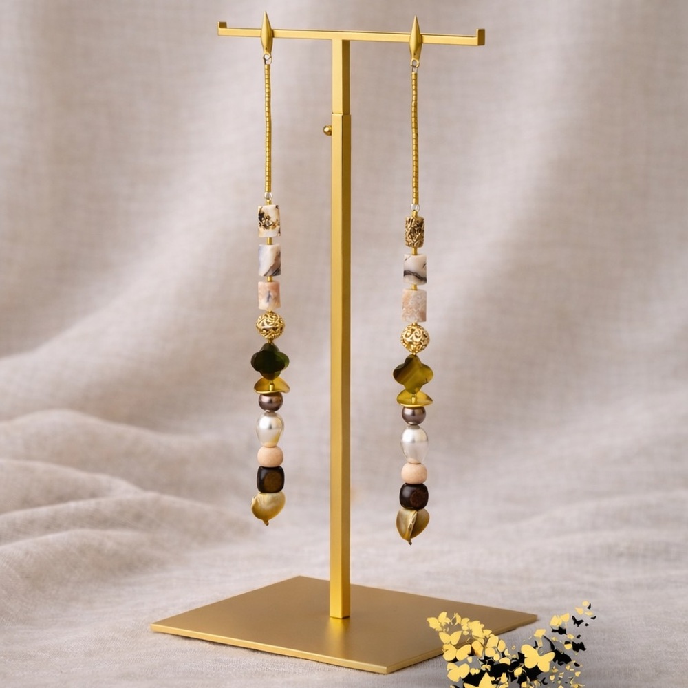 Elegant Gold and Brown Beaded Earrings